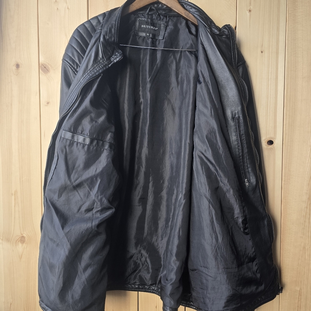 Britches Black Faux Leather Lined Zip Up Jacket Mens 2X - Picture 9 of 11